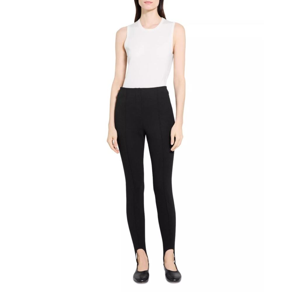 Theory Women Black Viscose Stretch Casual Stirrup Pintuck Slim Pants Size US 0 - Picture 4 of 8